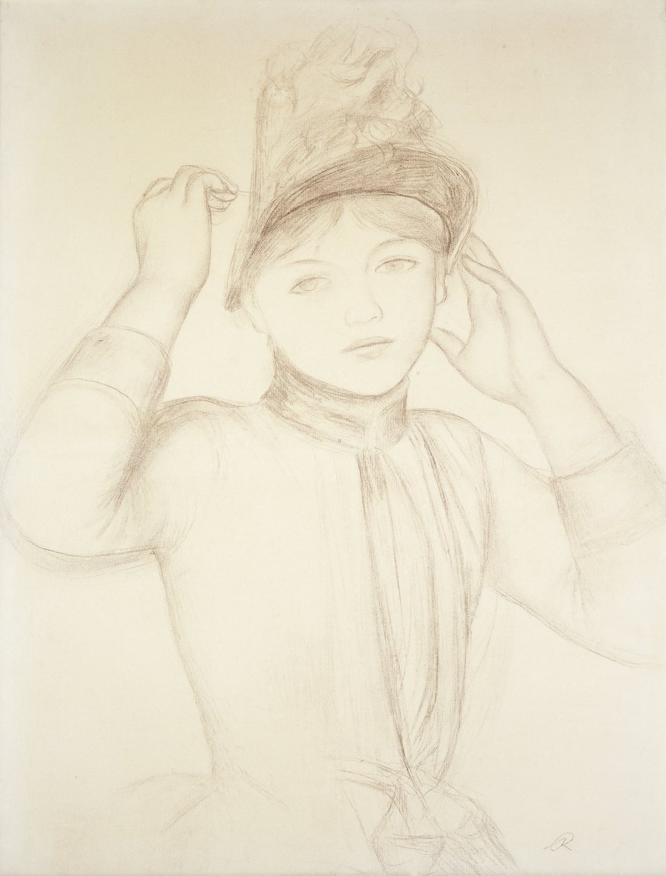 Young Woman Arranging her Hat by Pierre Auguste Renoir