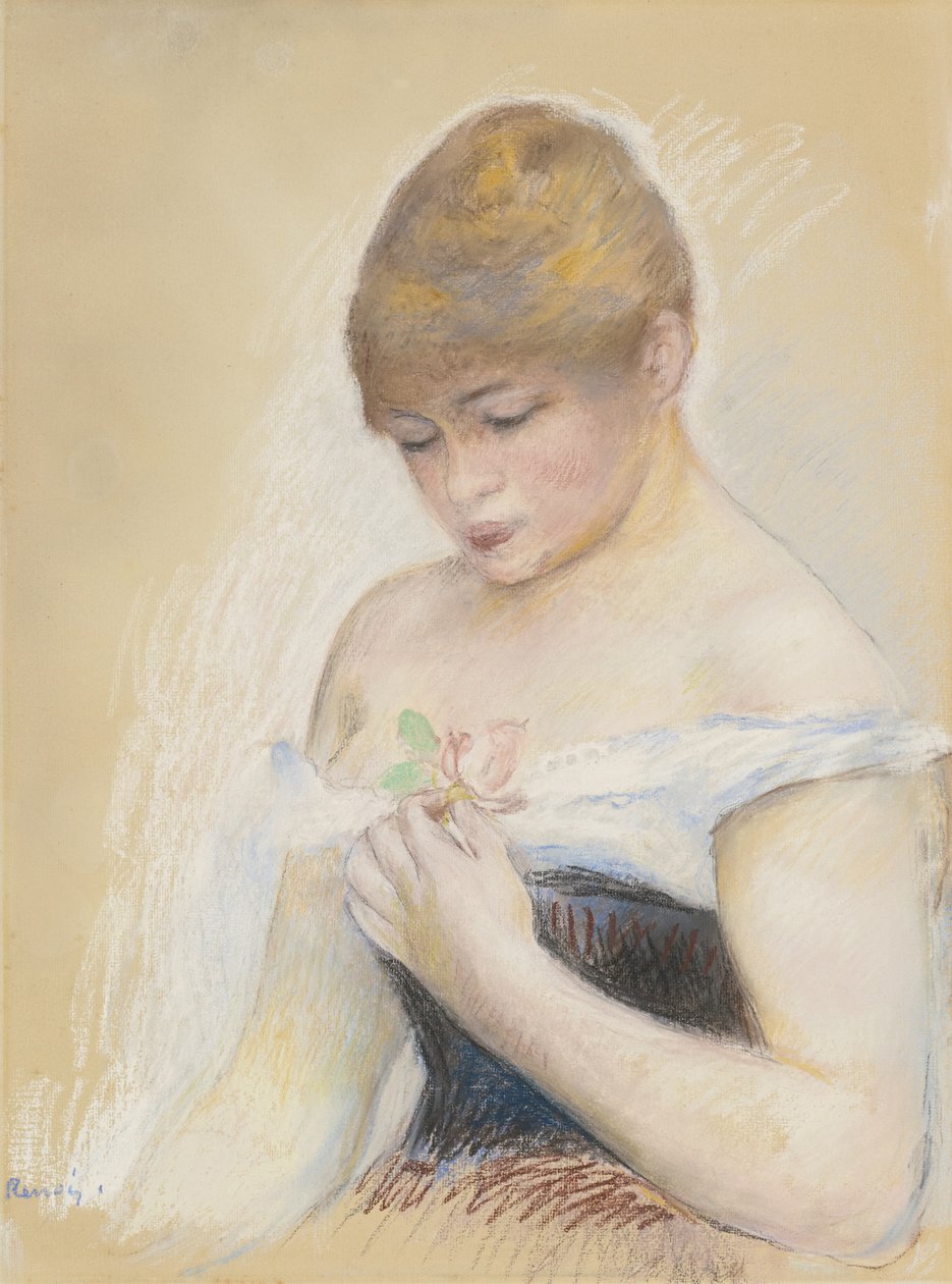 Young Woman Holding a Flower. Portrait of the Actress Jeanne Samary, c. 1880 by Pierre Auguste Renoir