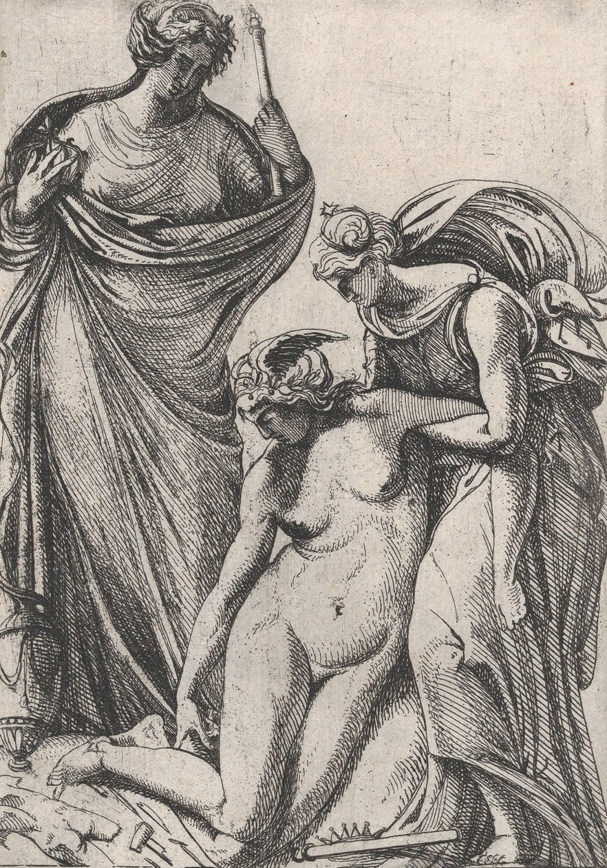 Study supporting the fainting personification of Sculpture, standing next to them by Pierre Biard