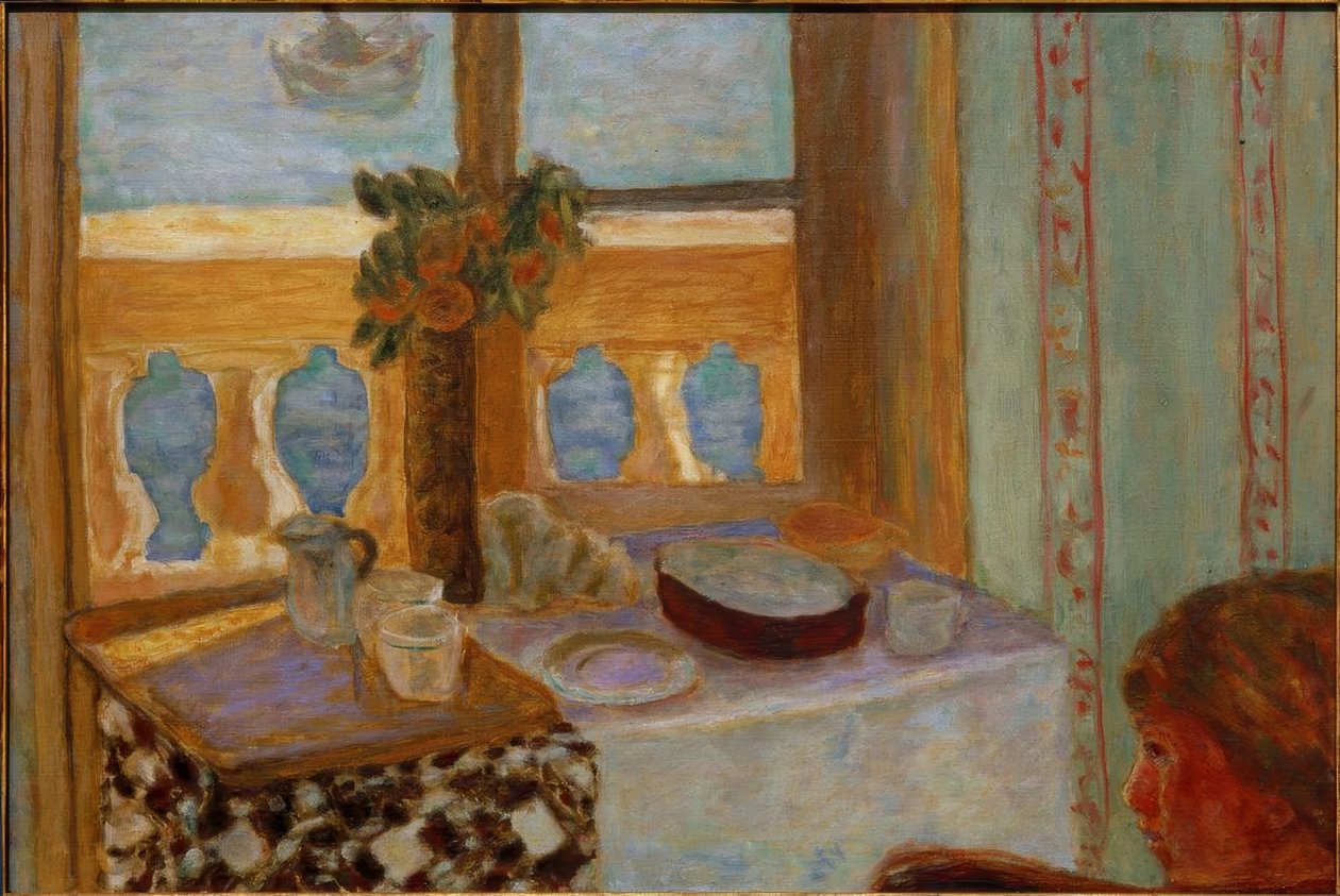 Interior with Balcony / Bright Interior / Woman by a Window / Open Window to the Sea (Antibes) by Pierre Bonnard