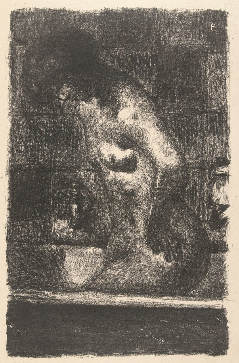 Standing naked woman washing herself in a bath by Pierre Bonnard