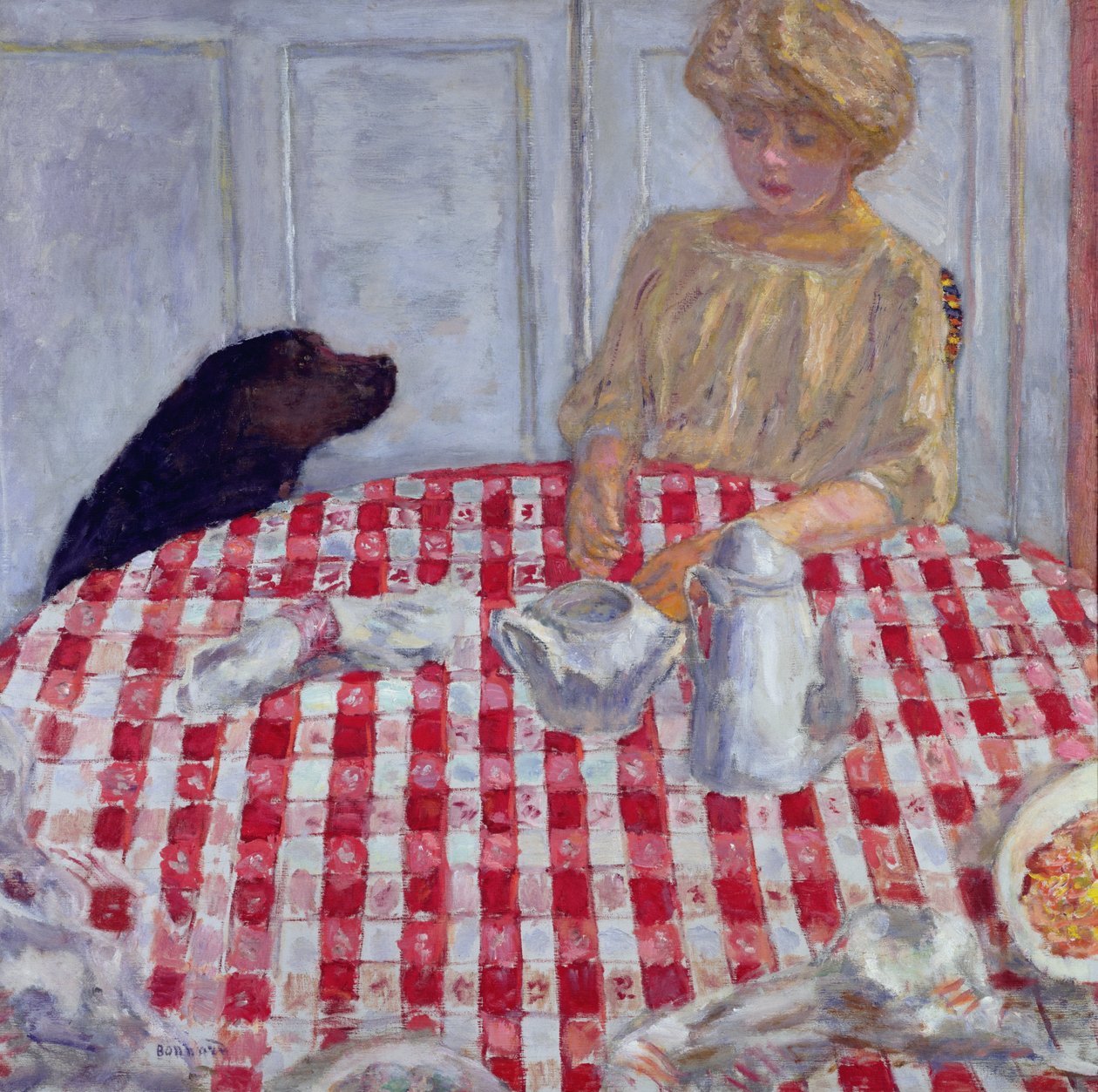 The Red Checked Table Cloth, or The Dogs Dinner by Pierre Bonnard