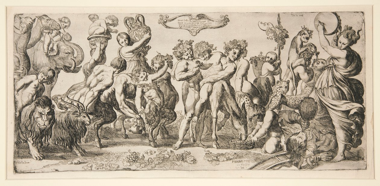 Bacchus und sein Gefolge von Pierre Brebiette: Kunstdruck