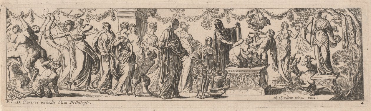 Female Satyr with Children on an Altar by Pierre Brebiette