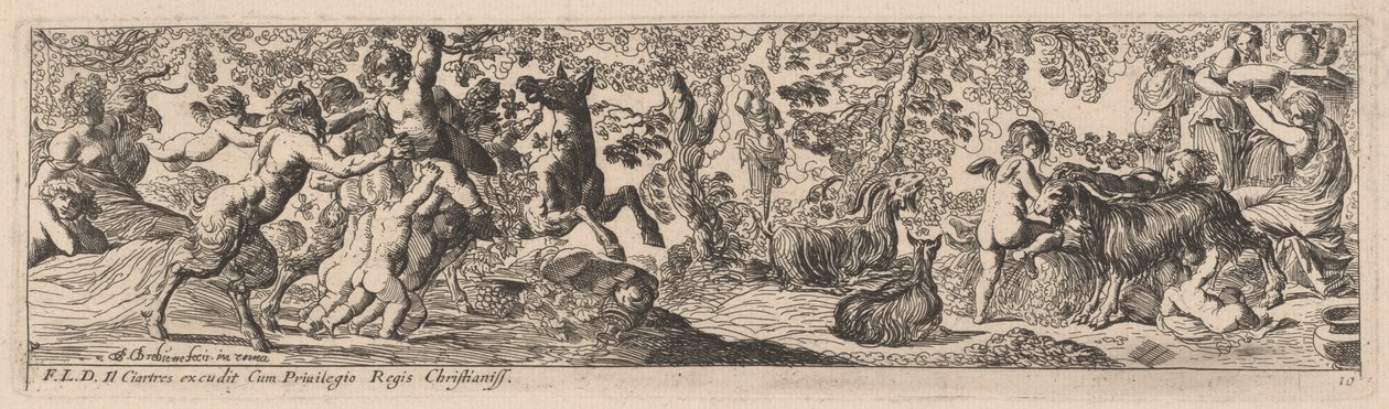 Satyrs and Putti Playing with Animals by Pierre Brebiette