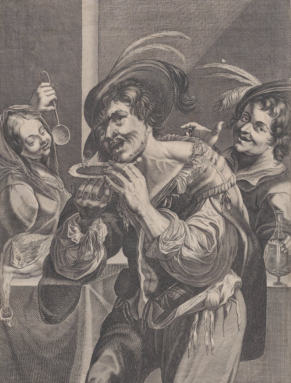 Man Drinking Soup While Two People Watch Him by Pierre Daret