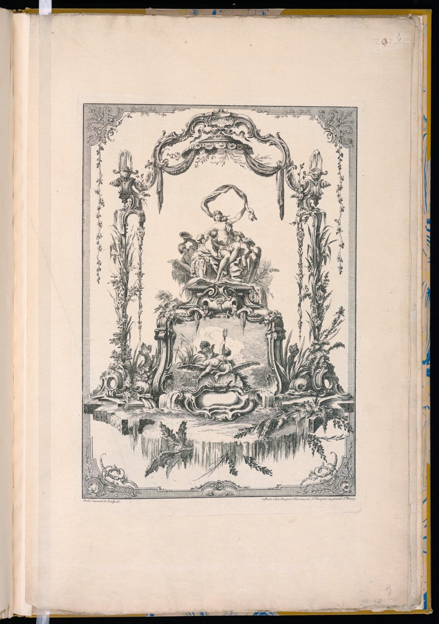Ornament Panel with a Double Cartouche Showing Venus or Thetis with Her Nymphs and a Fountain by Pierre Edme Babel