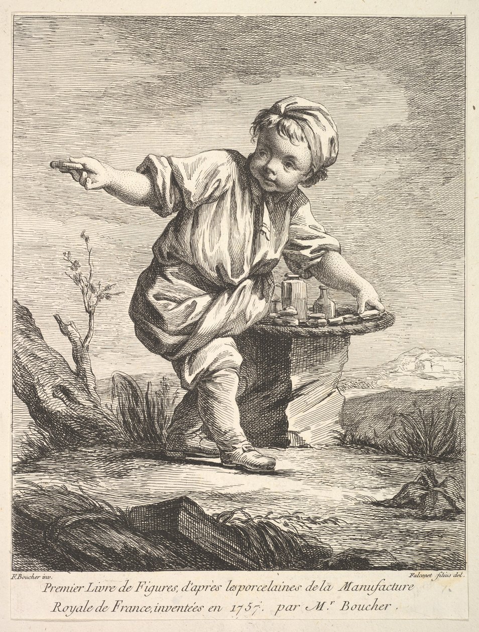 Frontispiece with Little Boy Holding a Basket, from Premier Livre de Figures d