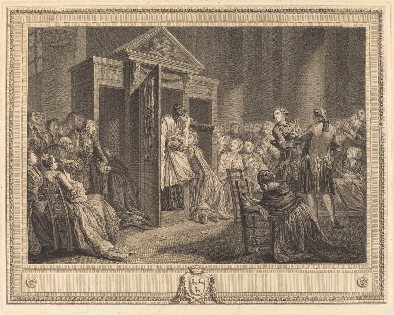 The Confessional by Pierre Etienne Moitte after Pierre Antoine Baudouin