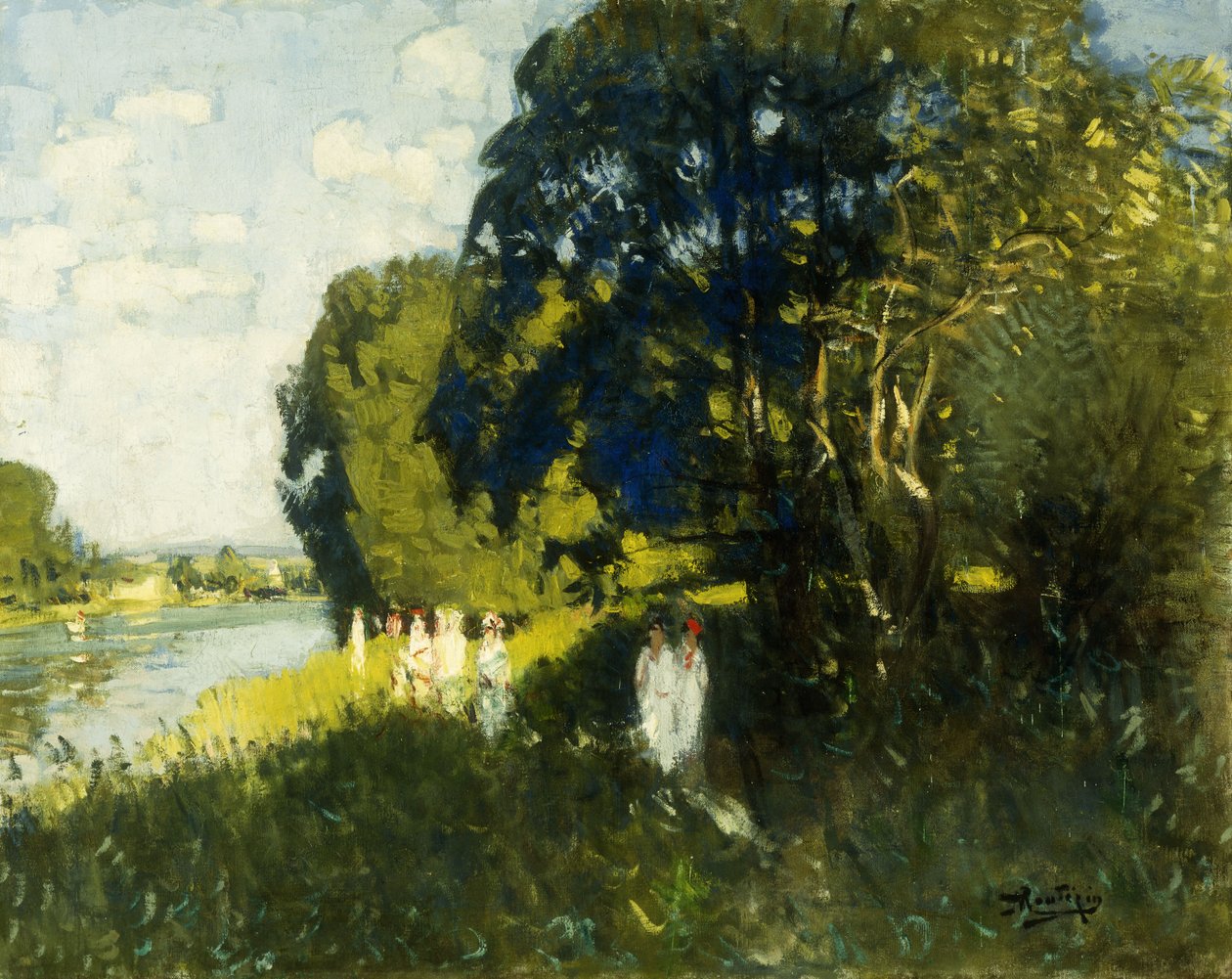 A Beautiful Sunday on the Banks of the Seine by Pierre Eugene Montezin
