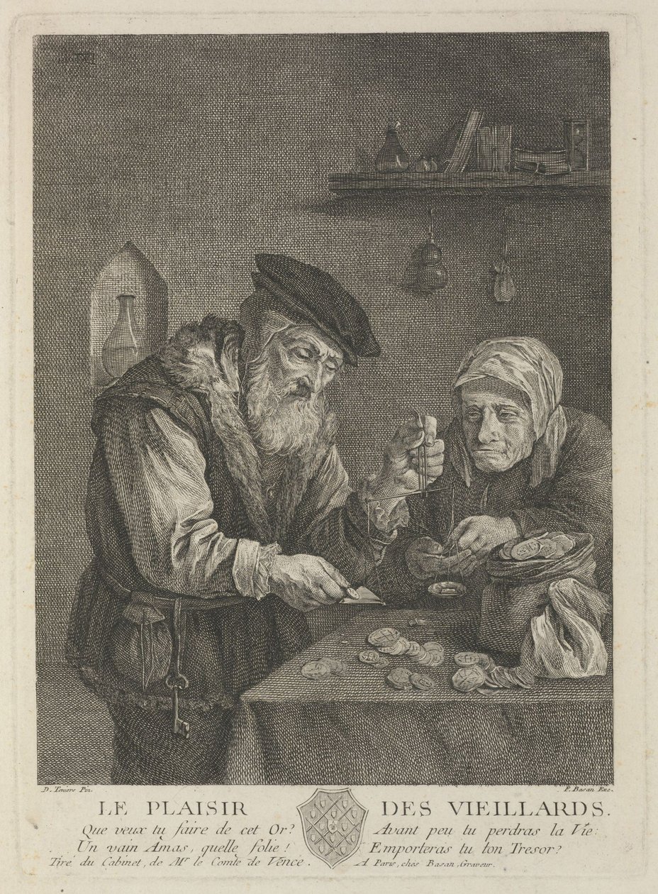 Pleasures of Old Age after the painting by David Teniers the Younger, Mid of the 18th century by Pierre François Basan