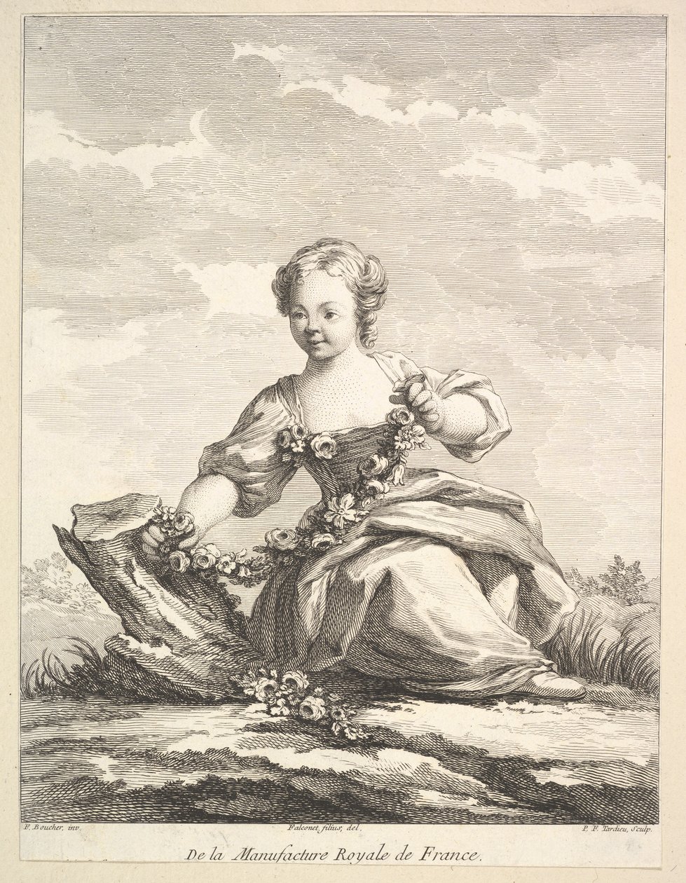Little girl holding a garland of flowers, from Deuxième Livre de Figures d