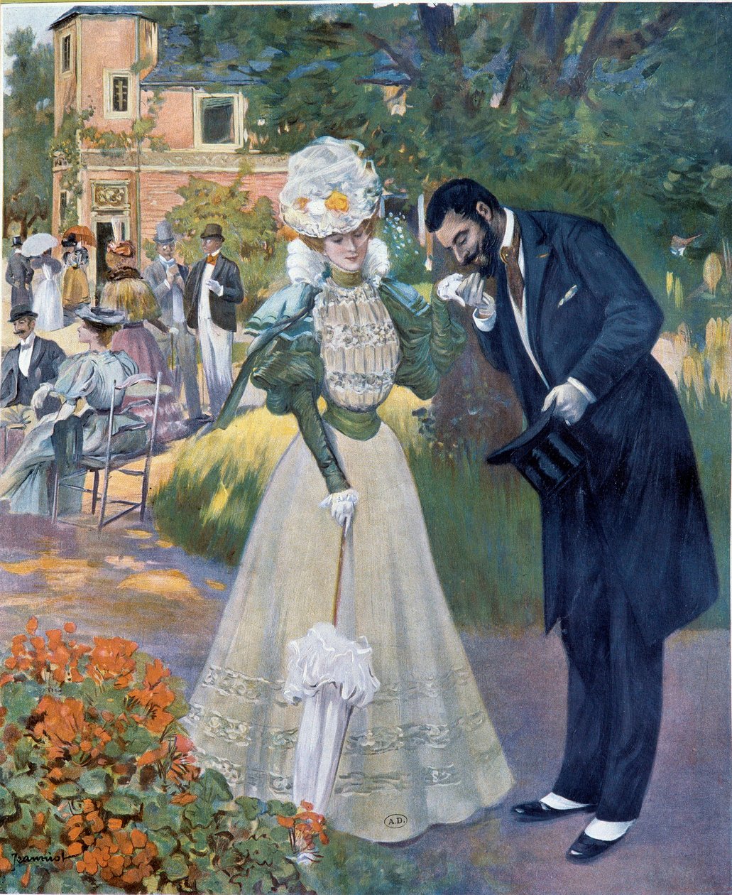 Belle Epoque: Hand Kiss: A Man Greeting a Woman at a Reception by Pierre Georges Jeanniot