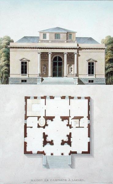 Country House at Laeken, from Choix des Monuments, Edifices et Maisons les plus remarquables du Royaume des Pays-Bas by Pierre Jacques Goetghebuer, published 1827 by Pierre Jacques Goetghebuer