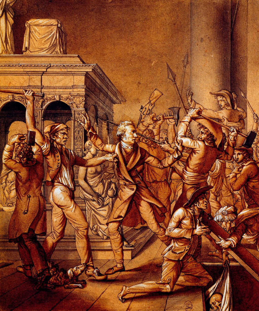 Alexandre Lenoir opposed to the revolutionaries when they want to destroy the grave of French King Louis XII at the Saint Denis royal basilica in 1793, at the time of the French Revolution by Pierre Joseph Lafontaine