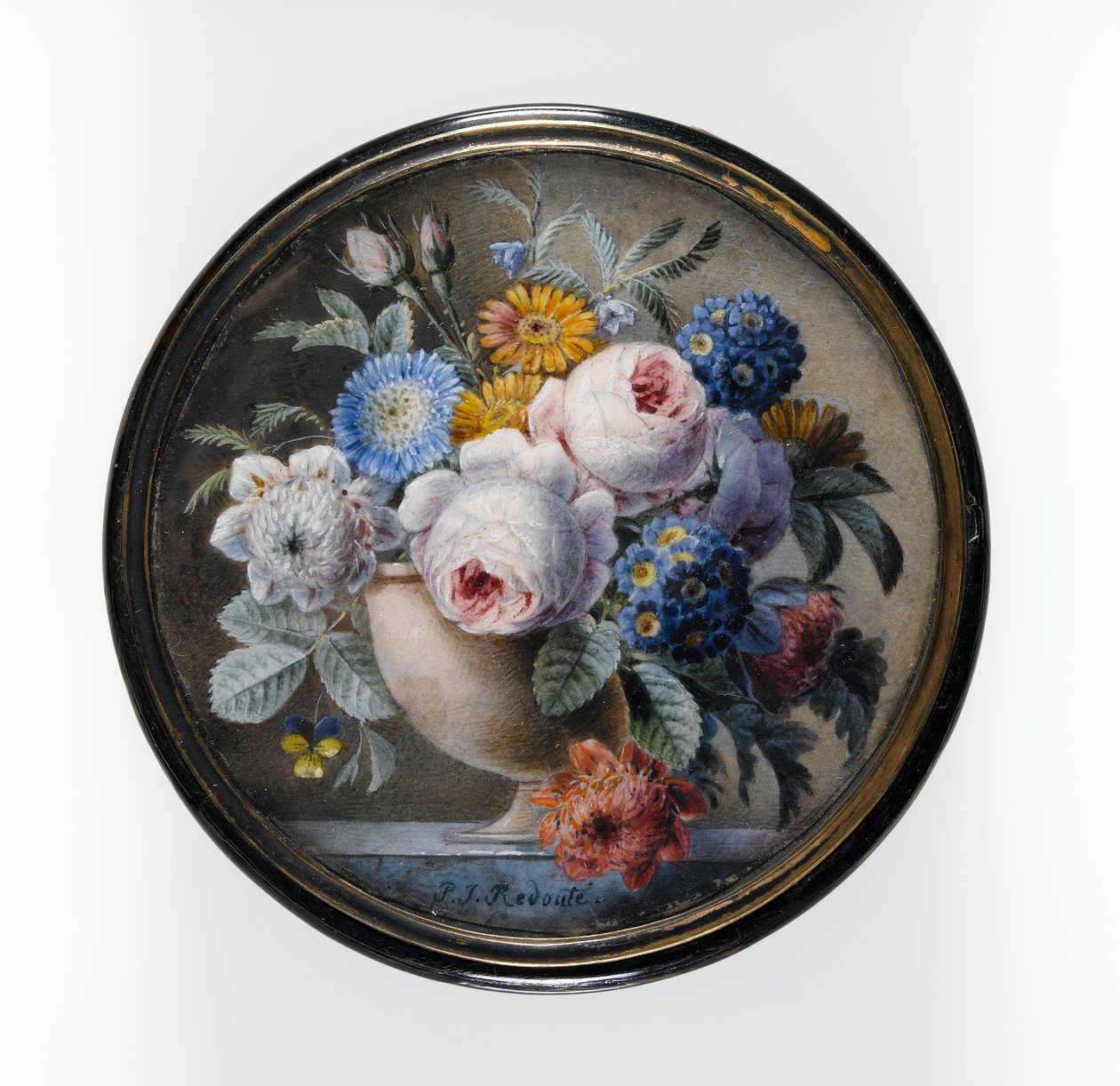 Tortoise-Shell Box with a Miniature of Flowers in a Stone Vase on a Marble Slab by Pierre Joseph Redouté