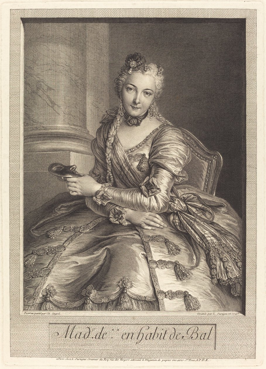 Mme. de M ... in a Ball Gown by Pierre Louis de Surugue after Charles Antoine Coypel