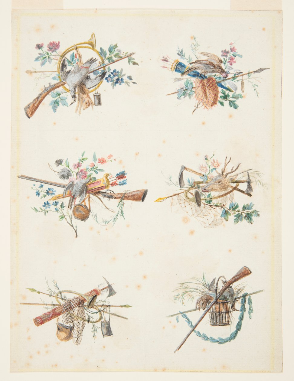 Designs for Six Trophies Composed of Hunting Attributes by Pierre Ranson