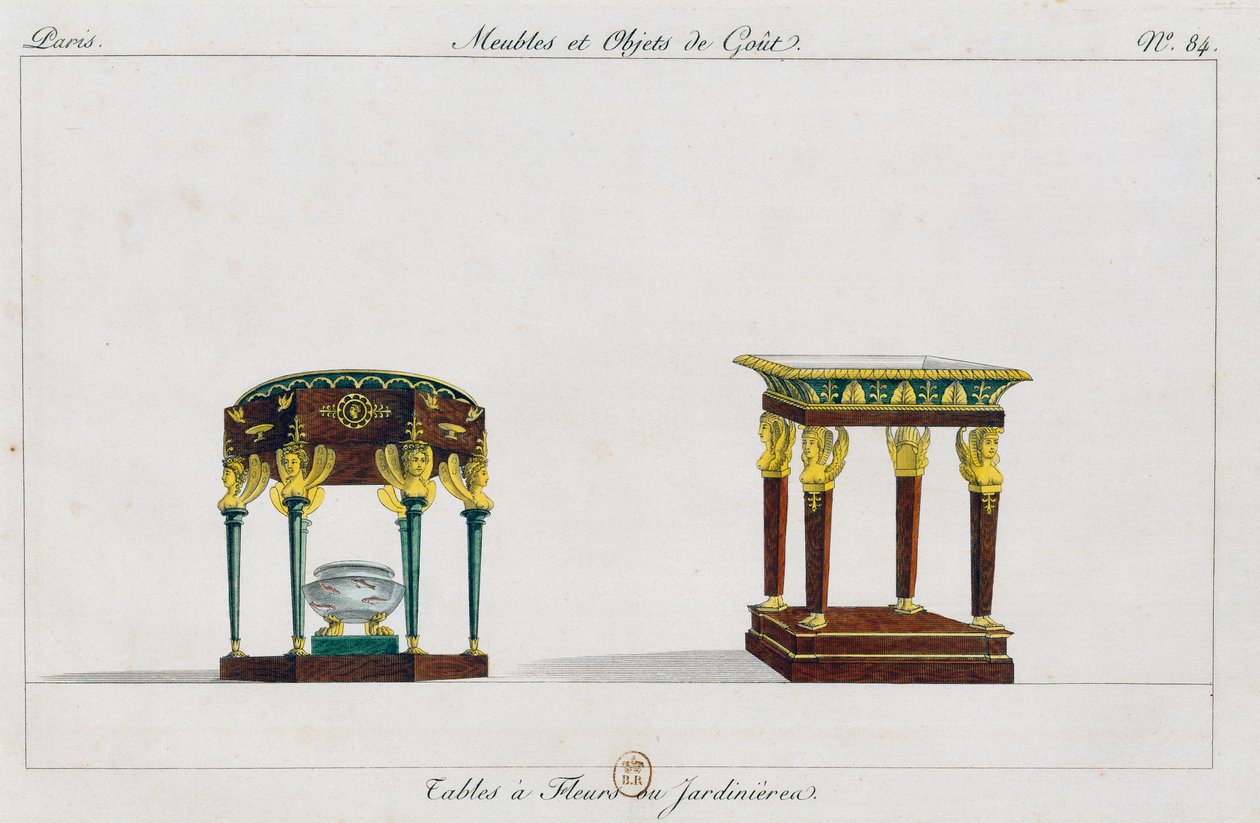 Tables for Flowers or Flower Stands, Plate 84, Illustration from Collection de Meubles et Objects de Gout by Pierre de La Mesangere