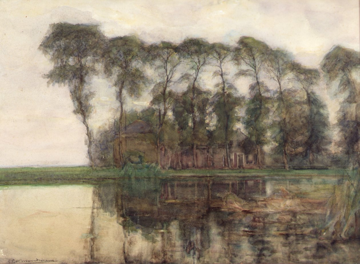Farmstead along the Water Screened by Nine Tall Trees by Piet Mondrian