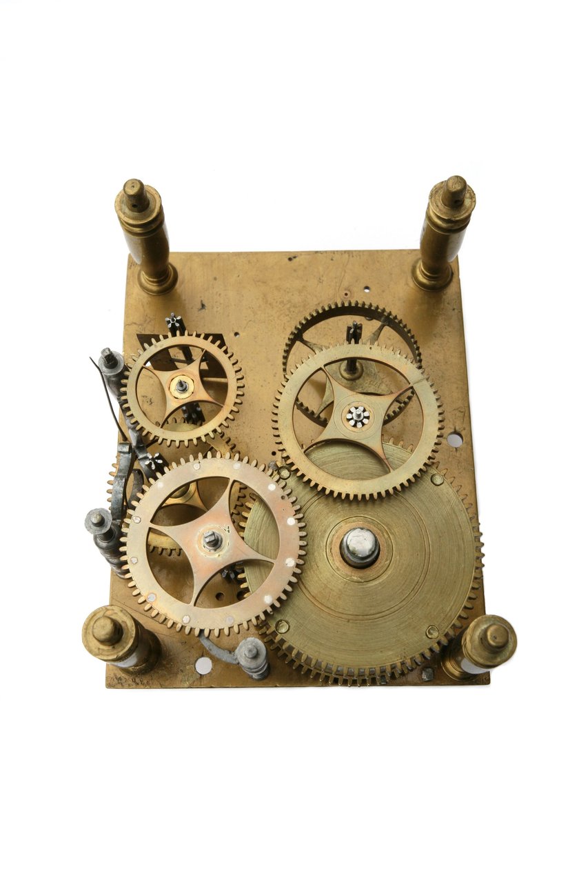 The movement, of a table clock, with the back plate removed by Pieter Visbach