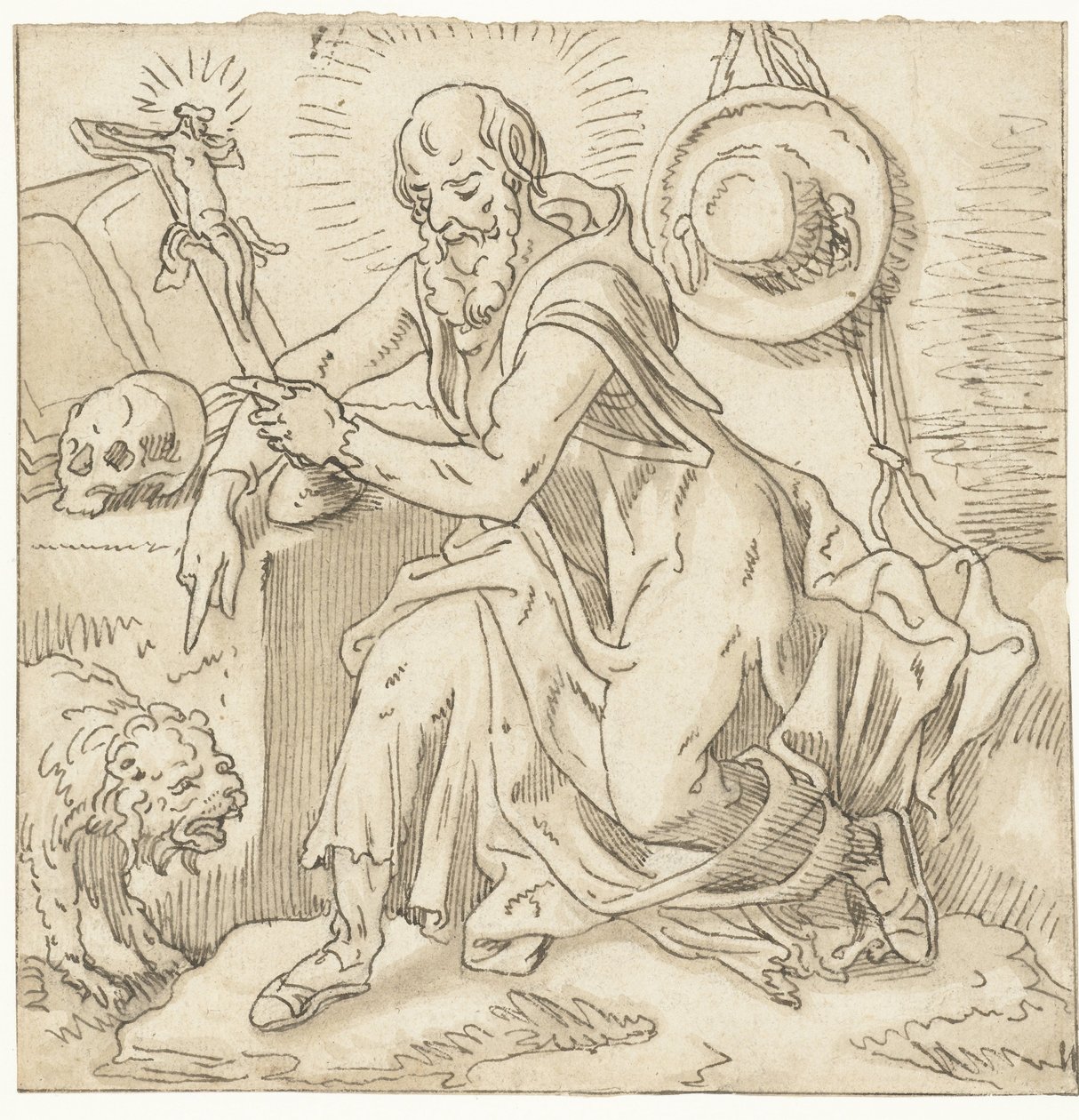 Saint Jerome Seated by a Crucifix, Book, and Skull by Pieter Aertsen (workshop of)