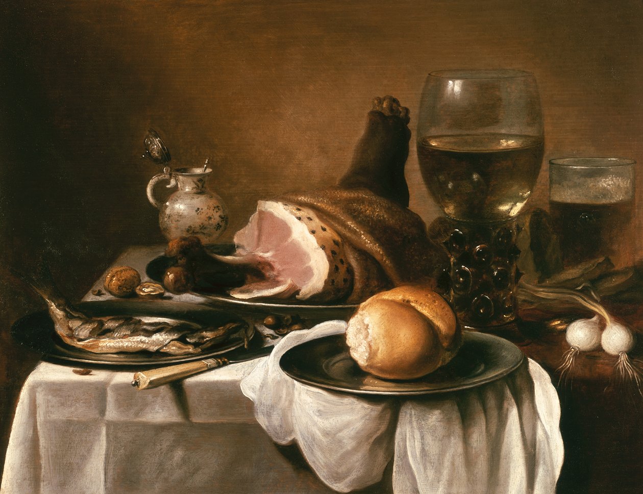 Still Life with Ham by Pieter Claesz