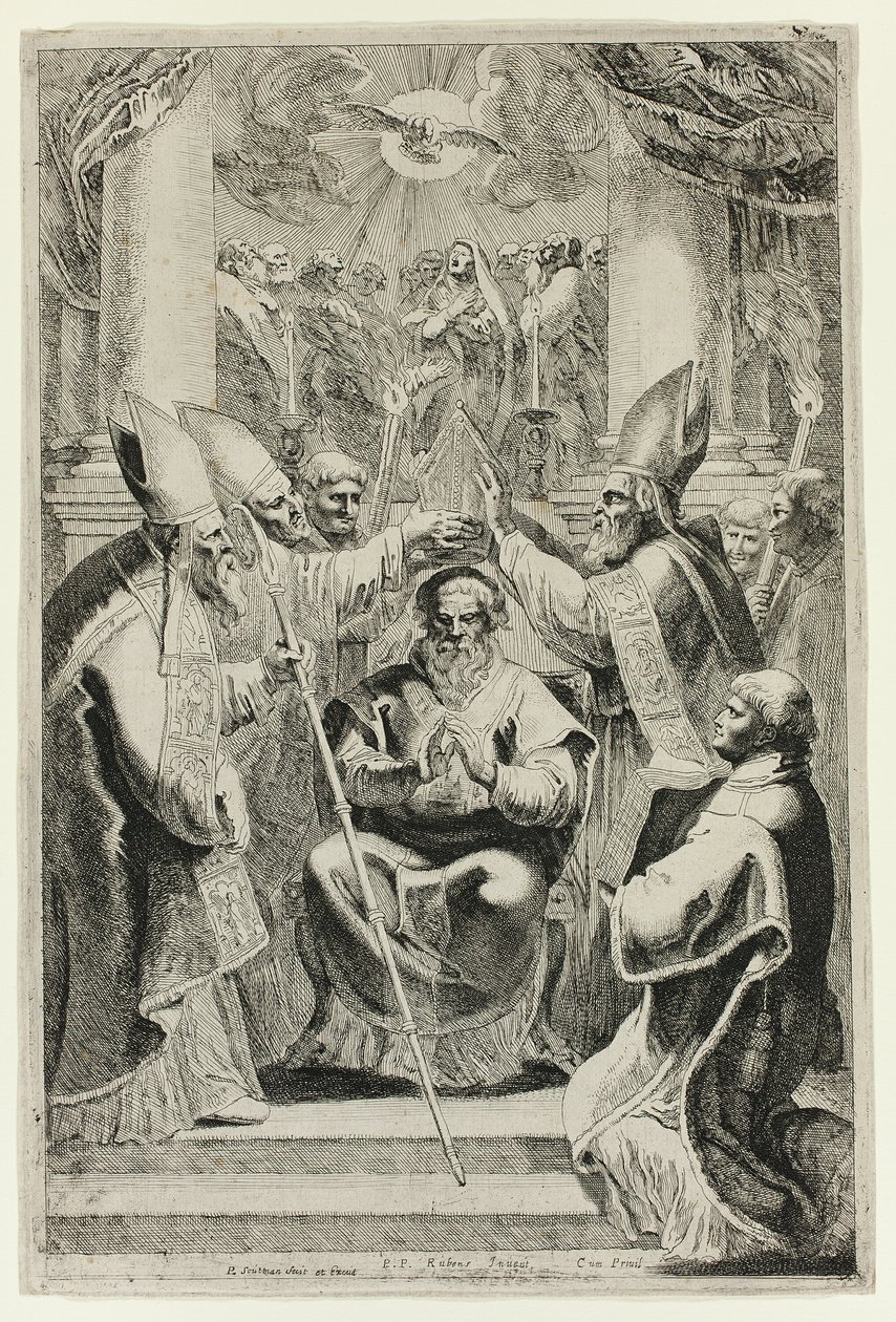 Consecration of the Bishop of Noyon with Scene of Pentecost Above by Pieter Claesz. Soutman