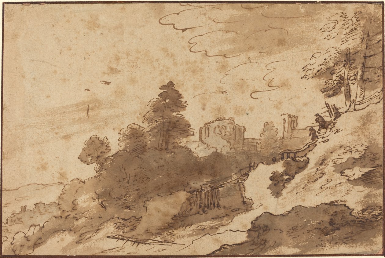 Landscape with Bridge and Ruins in Background by Pieter Dircksz Santvoort