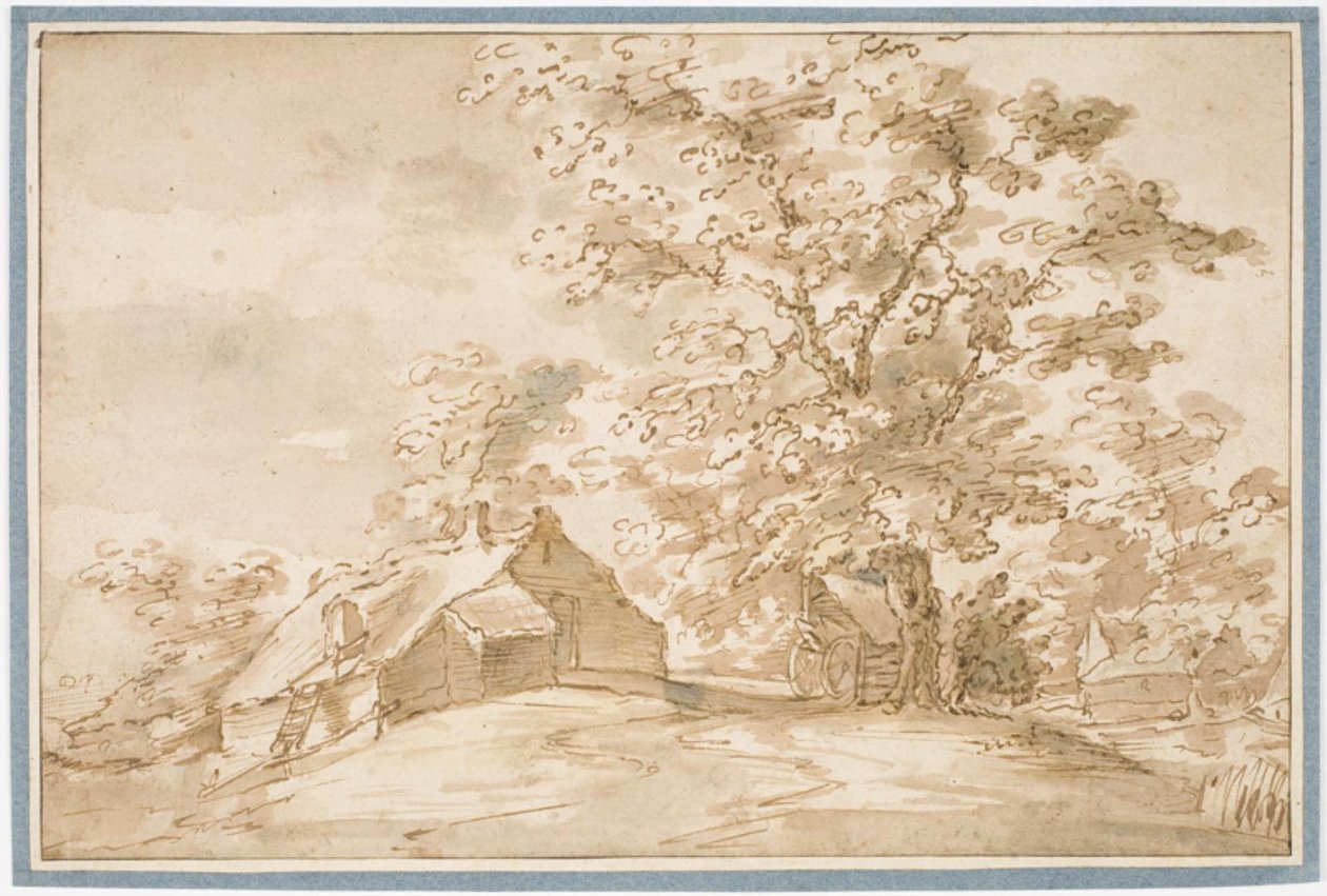 Landscape with a Large Oak Beside Peasant Huts by Pieter Dircksz van Santvoort