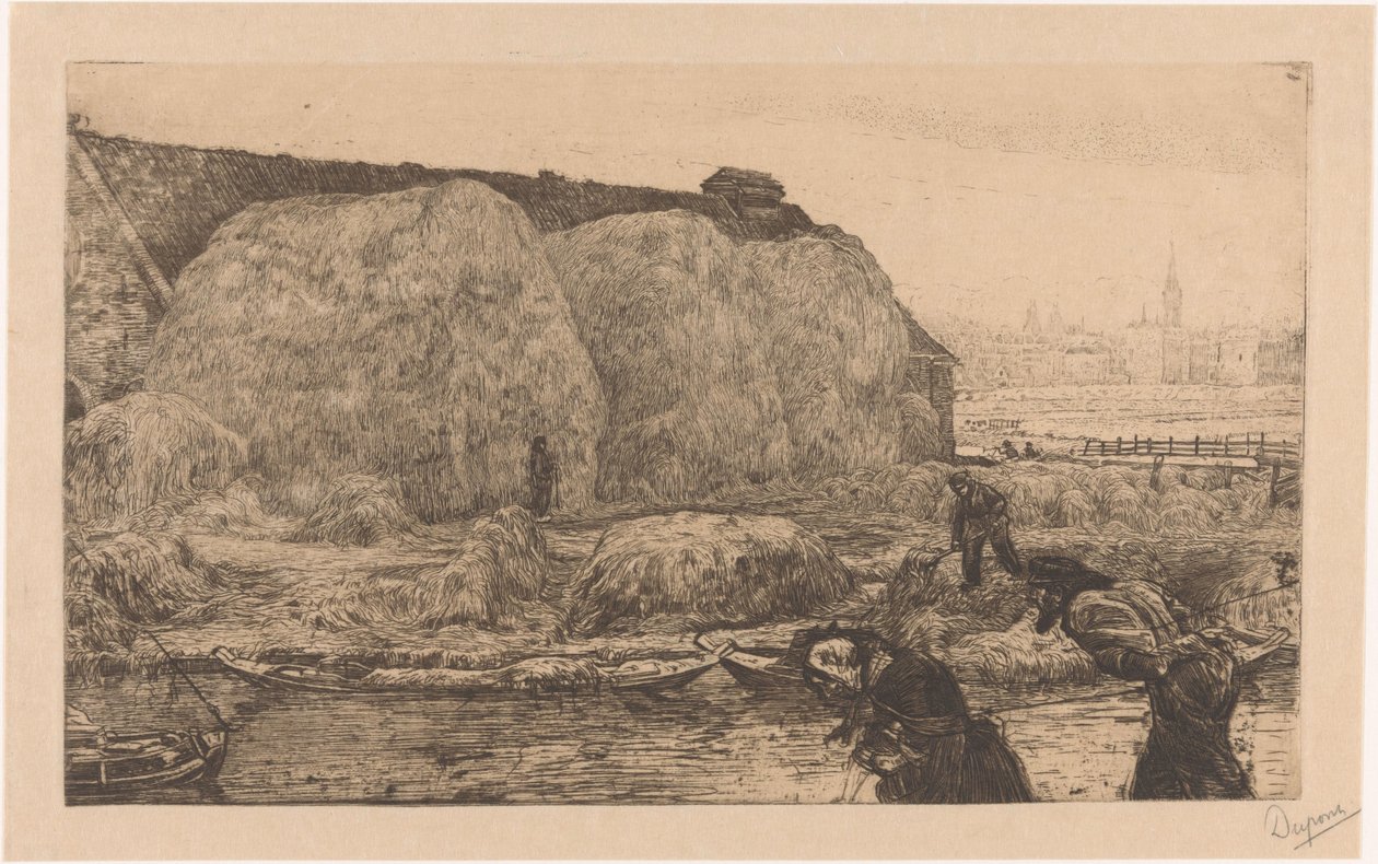 Farm with Haystacks on the Jaagpad in Amsterdam by Pieter Dupont (signed by artist)