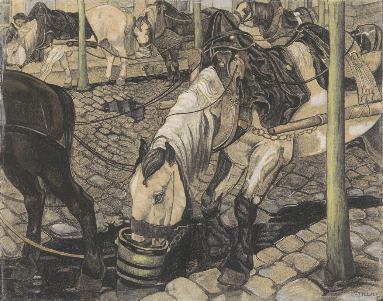 Horses Being Fed by Pieter Dupont (signed by artist)