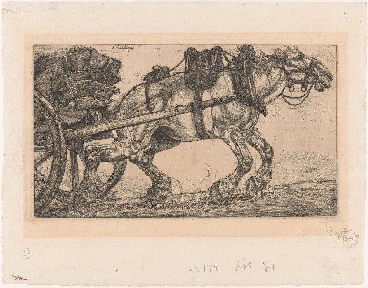 Draft Horse in Front of a Cart by Pieter Dupont (signed by artist)