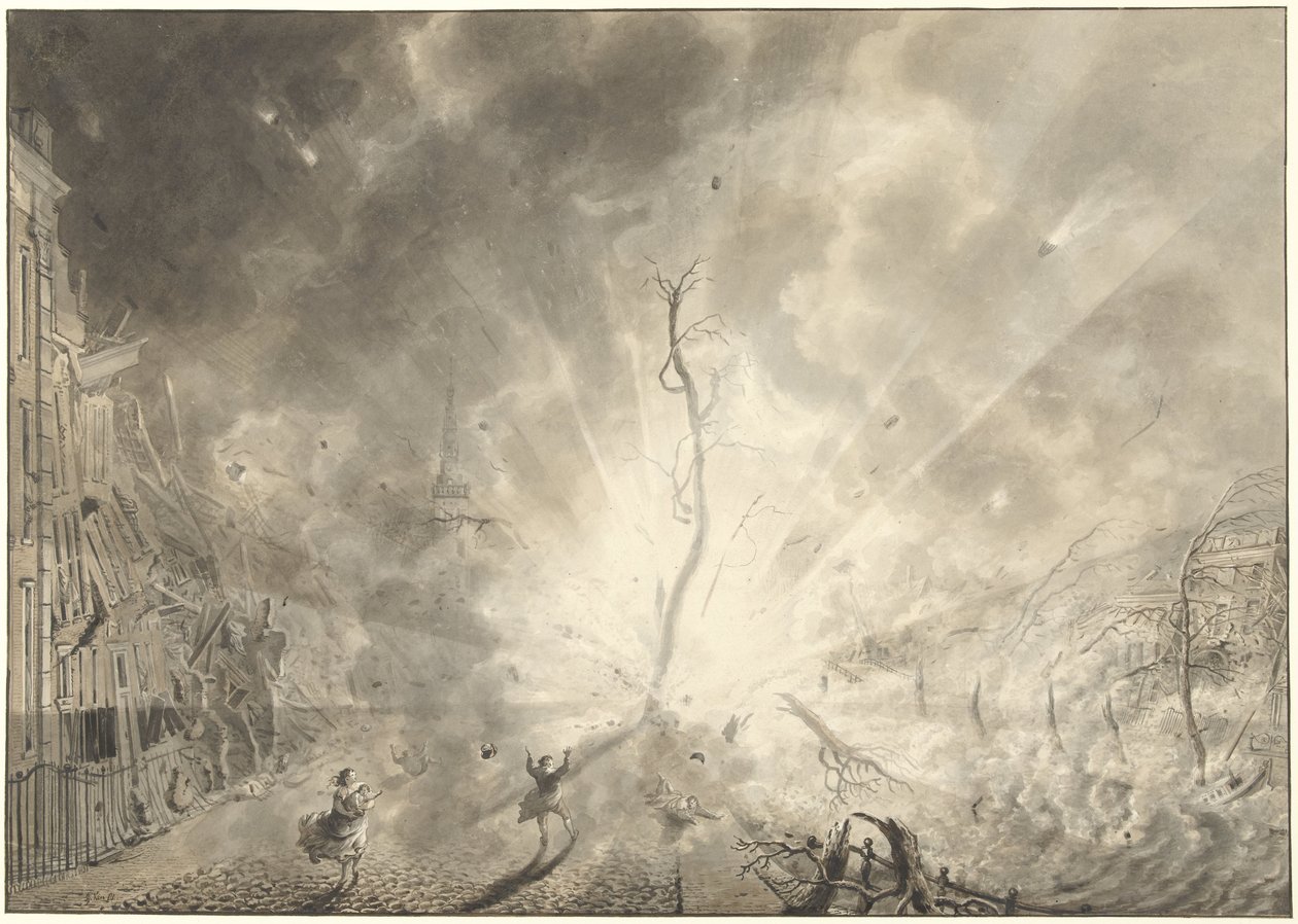 The Gunpowder Disaster in Leiden, January 12, 1807 by Pieter Gerardus van Os (signed by artist)