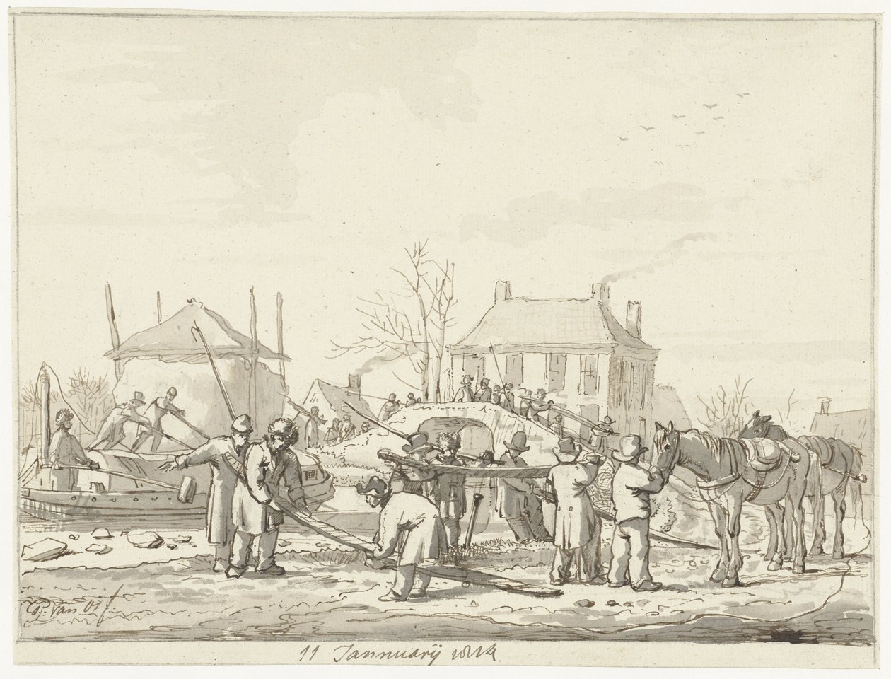 Karnemelksloot in Naarden, January 11, 1814 by Pieter Gerardus van Os (signed by artist)
