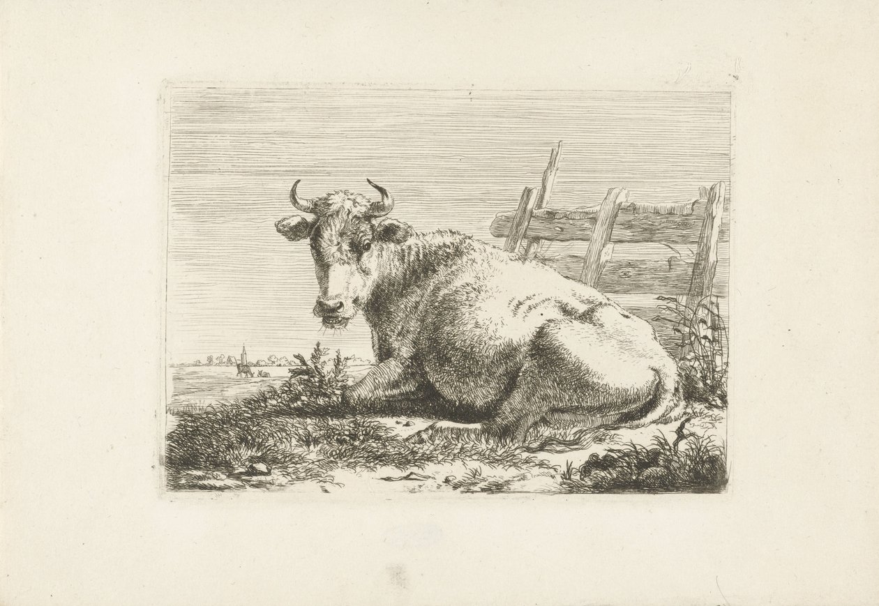 Lying Cow by a Fence (Cows series) by Pieter Gerardus van Os