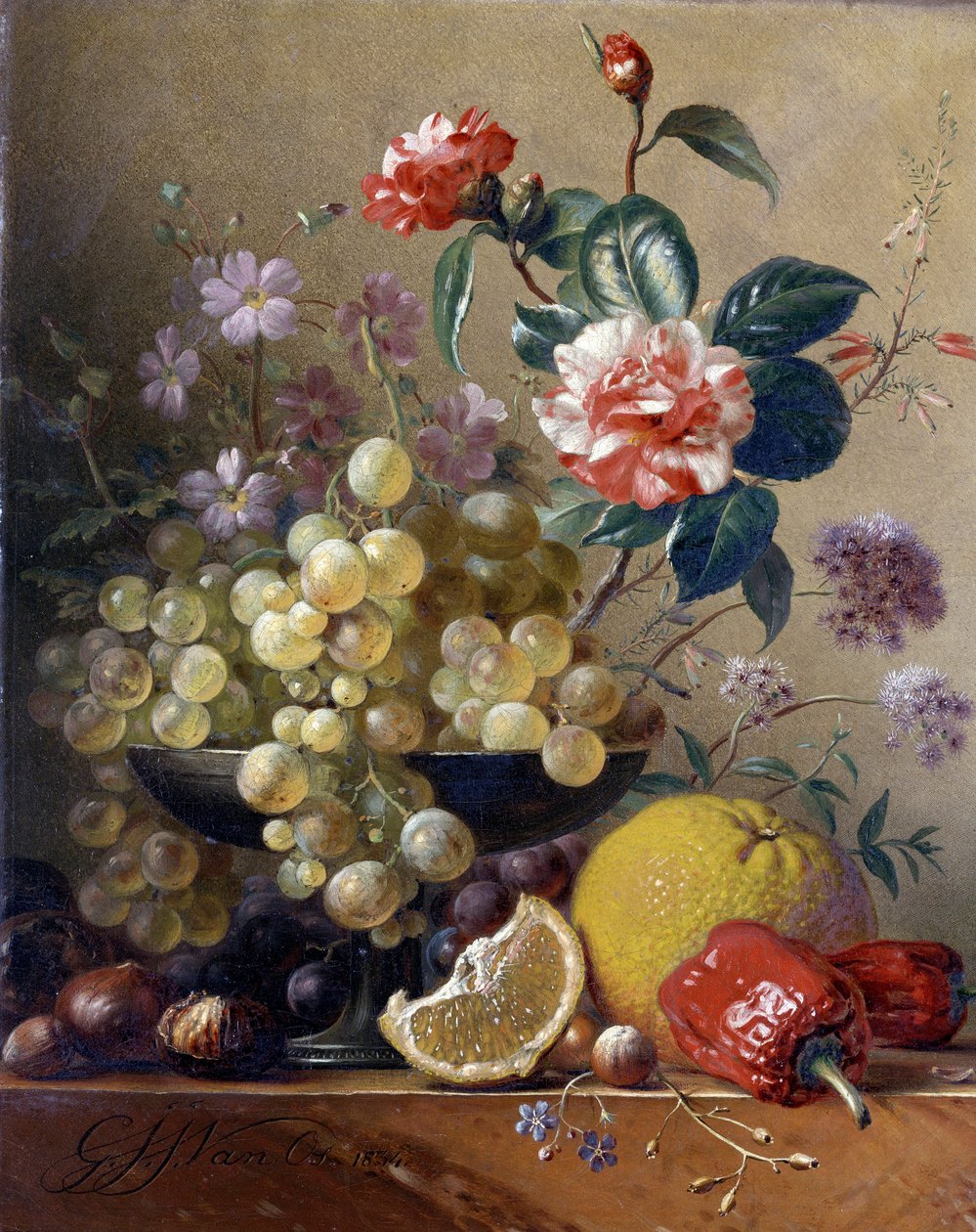 Still Life of Fruits, Vegetables, and Flowers by Pieter Gerardus van Os
