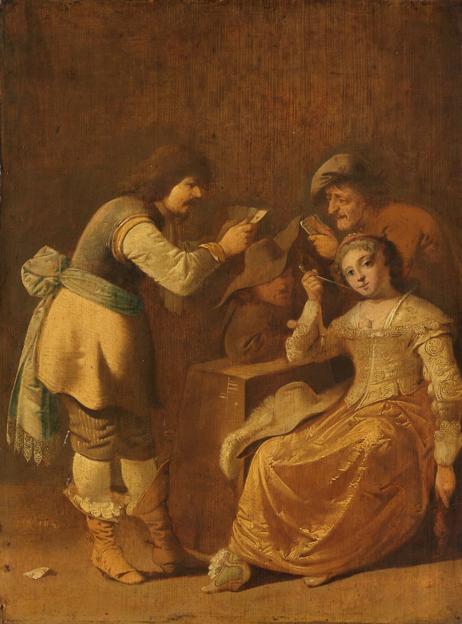 Card Players with Woman Smoking a Pipe by Pieter Jansz Quast