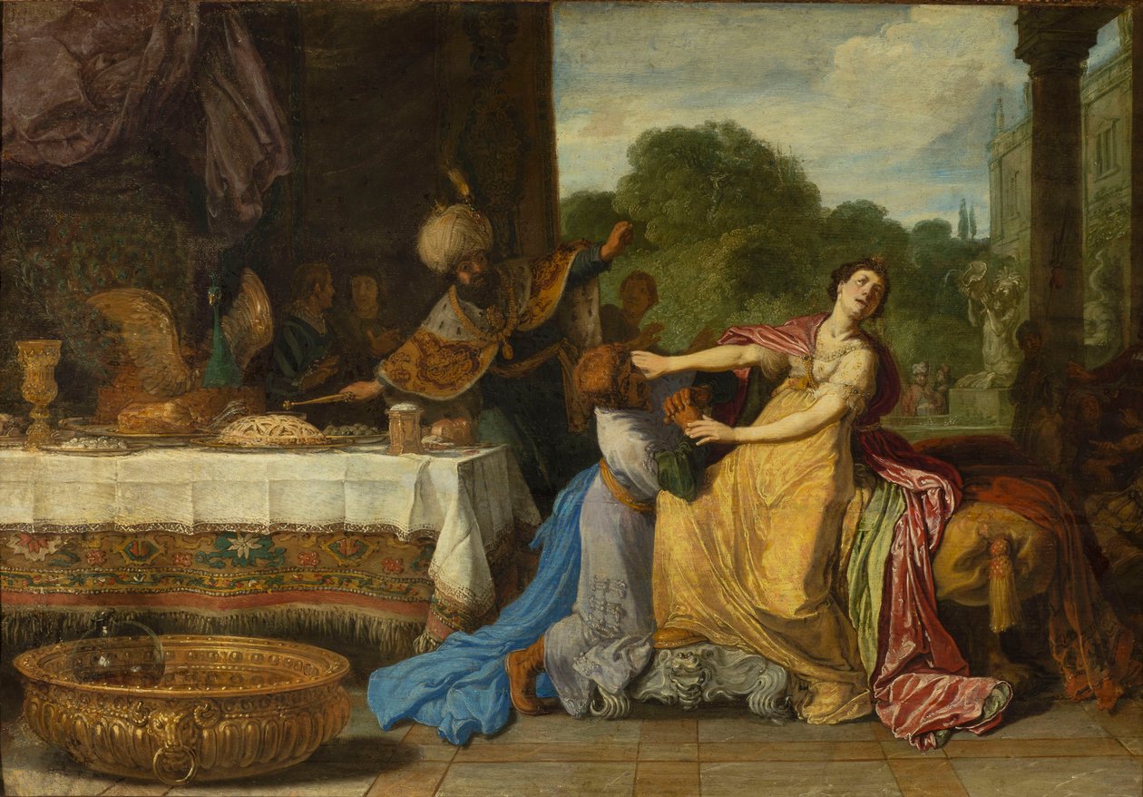 Haman Begging Esther for Mercy by Pieter Lastman
