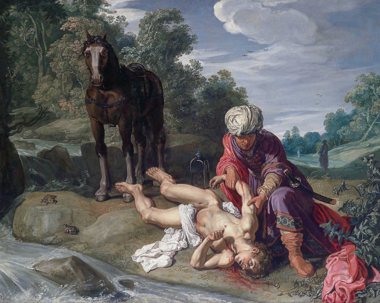 The Good Samaritan tending the wounds of the traveller (Luke 10:25-37) by Pieter Lastman