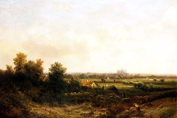 A Shepherd and his Flock near Haarlem by Pieter Lodewijk Francisco