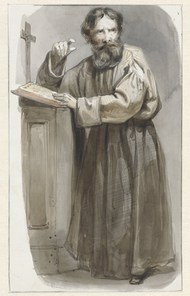 Standing Cleric by Lectern with Crucifix and Bible by Pieter Marinus van de Laar (attributed to)