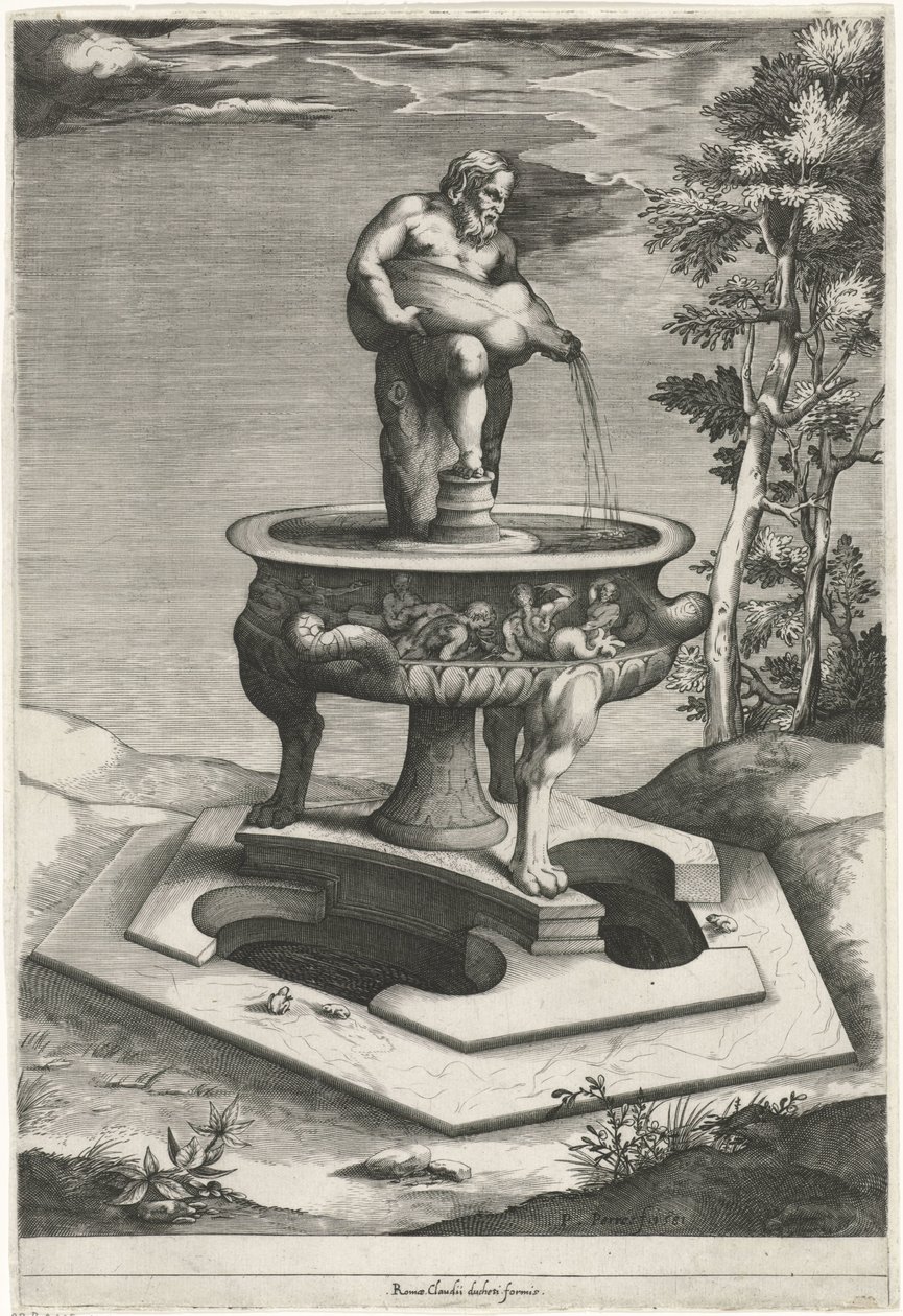 Fountain with Silenus in the Gardens of Palazzo Cesi in the Vatican by Pieter Perret