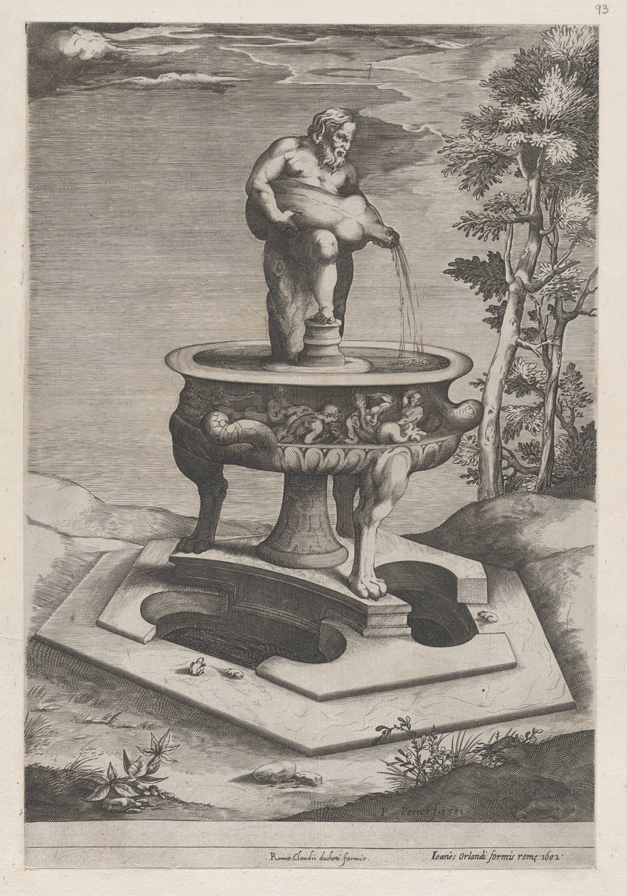 Speculum Romanae Magnificentiae: A Fountain and Basin by Pieter Perret