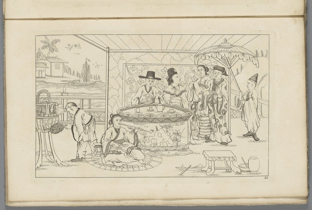 Chinese Figures Around a Tea Table (Newly Invented Chinese Figures with Great Effort Drawn and Published by P. Schenk Jr., Second Part) by Pieter Schenk (II)