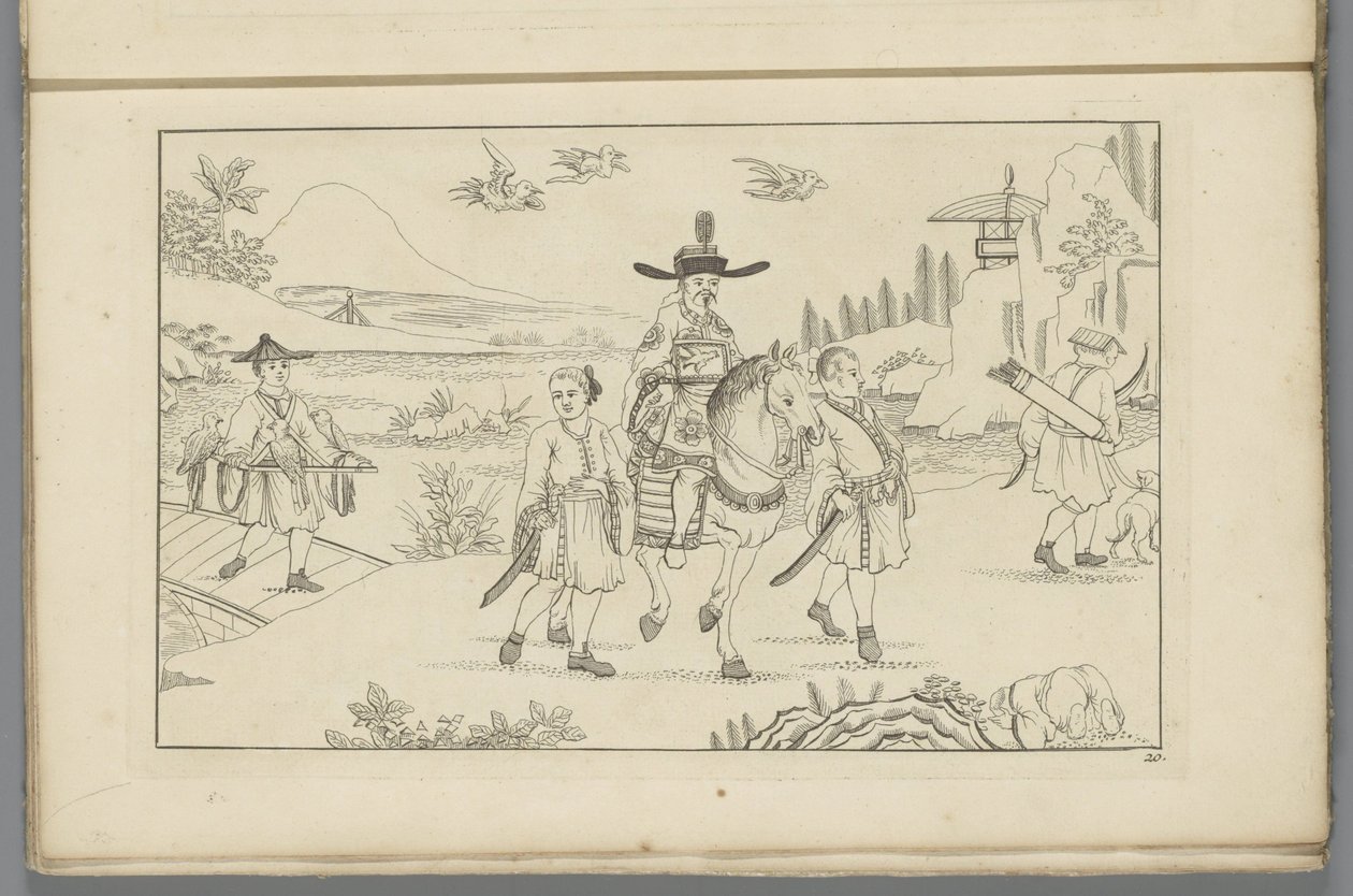 Chinese Gentleman on Horseback Hunting Birds (Newly Invented Chinese, Second Part) by Pieter Schenk (II)