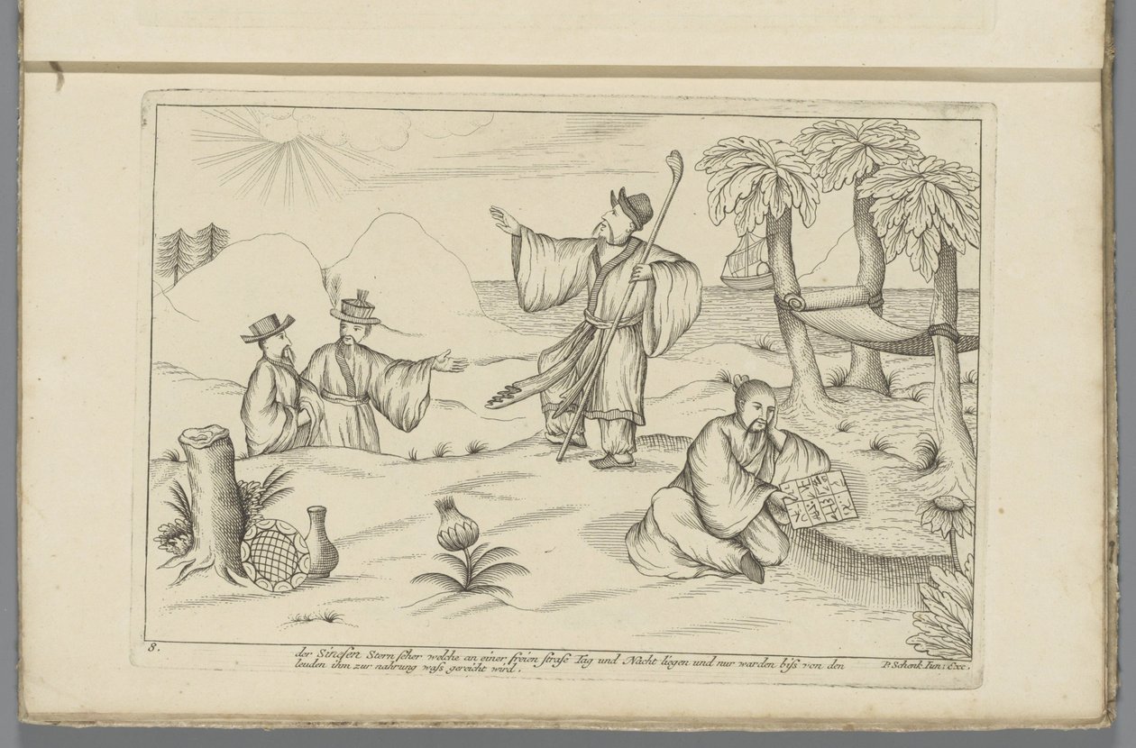 Chinese Astronomers (The Chinese Star Seers Who Lie on a Free Street Day and Night and Only Wait for Food to Be Given to Them by People) (Chinese Customs) by Pieter Schenk (II)