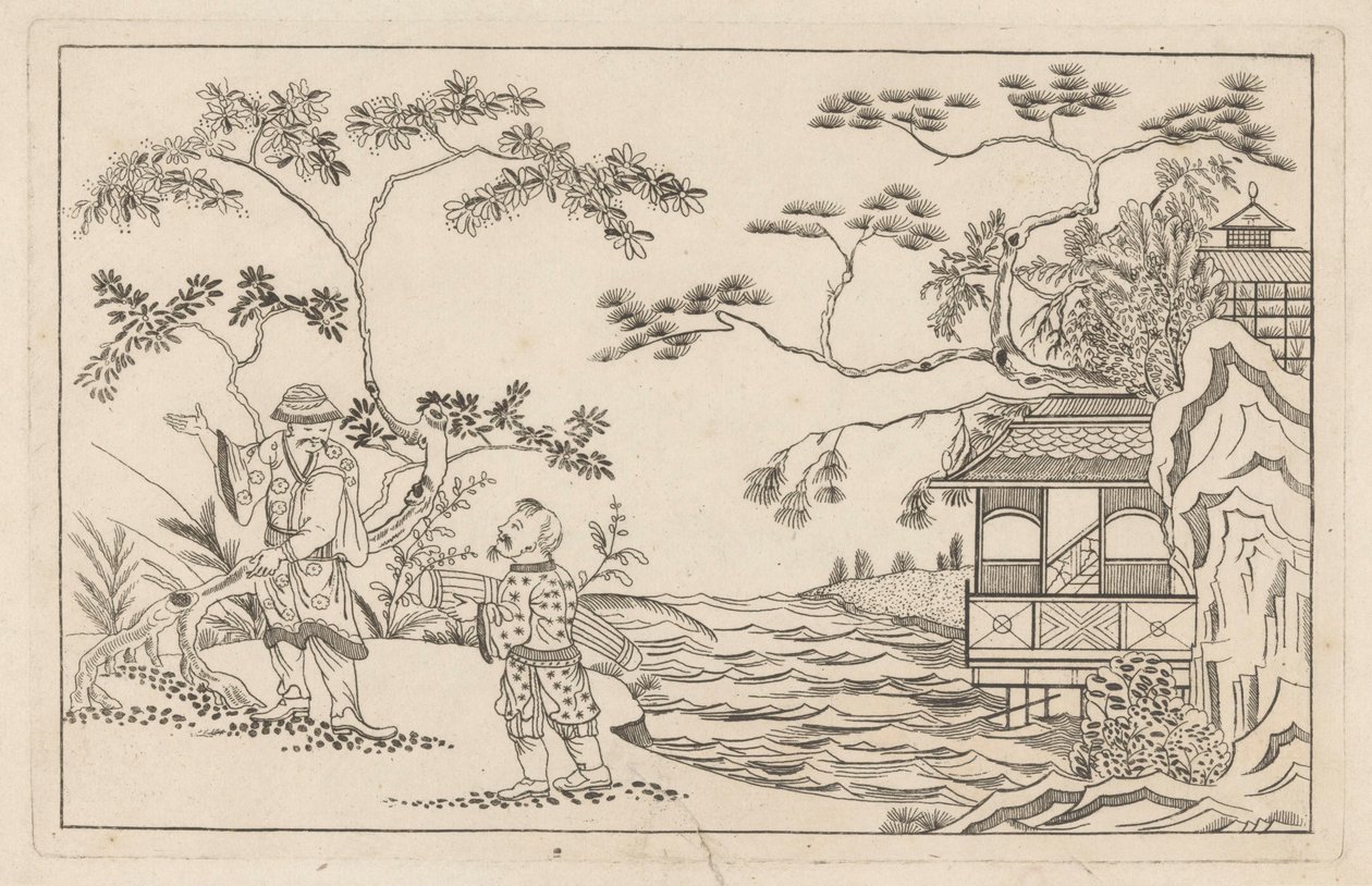 Two Chinese Men in a Landscape by Pieter Schenk (II)