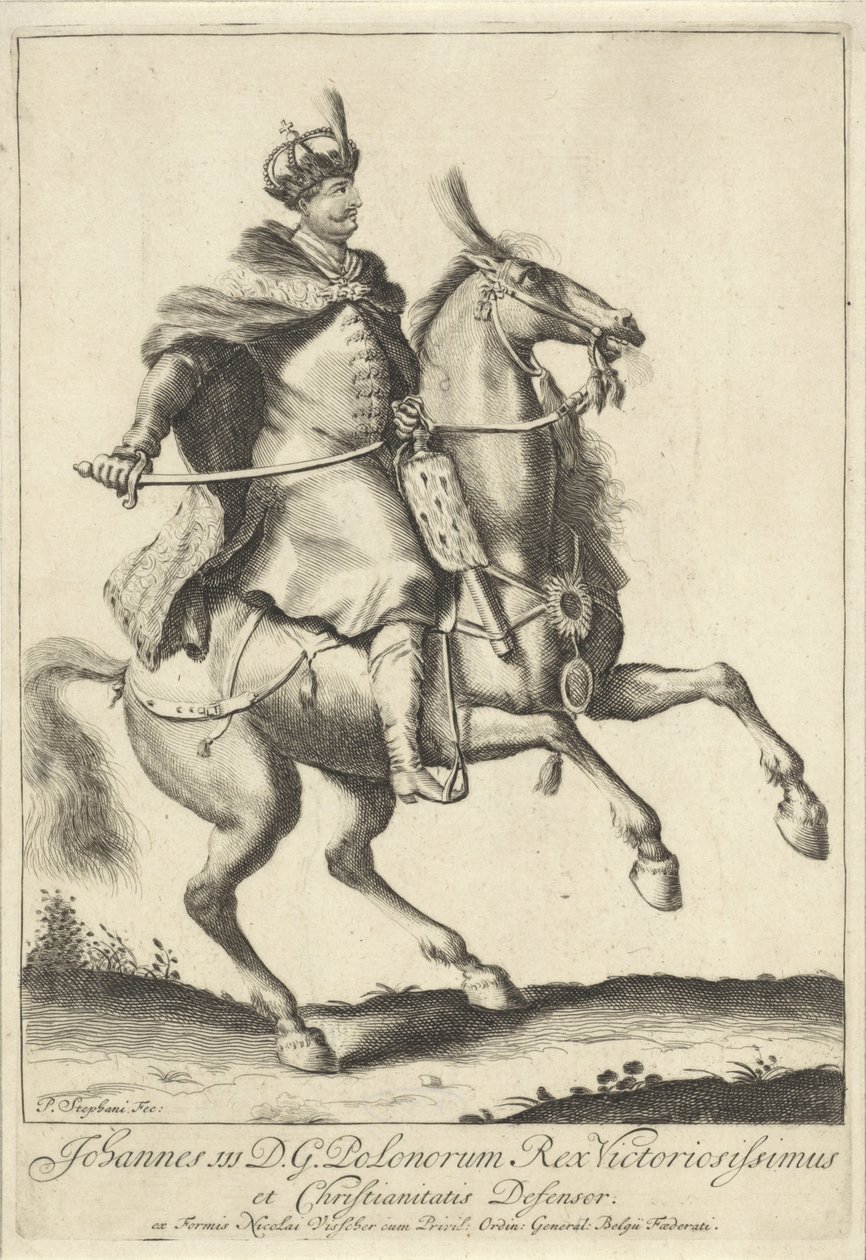 Equestrian Portrait of King John III Sobieski of Poland by Pieter Stevens (vermeld in 1689)