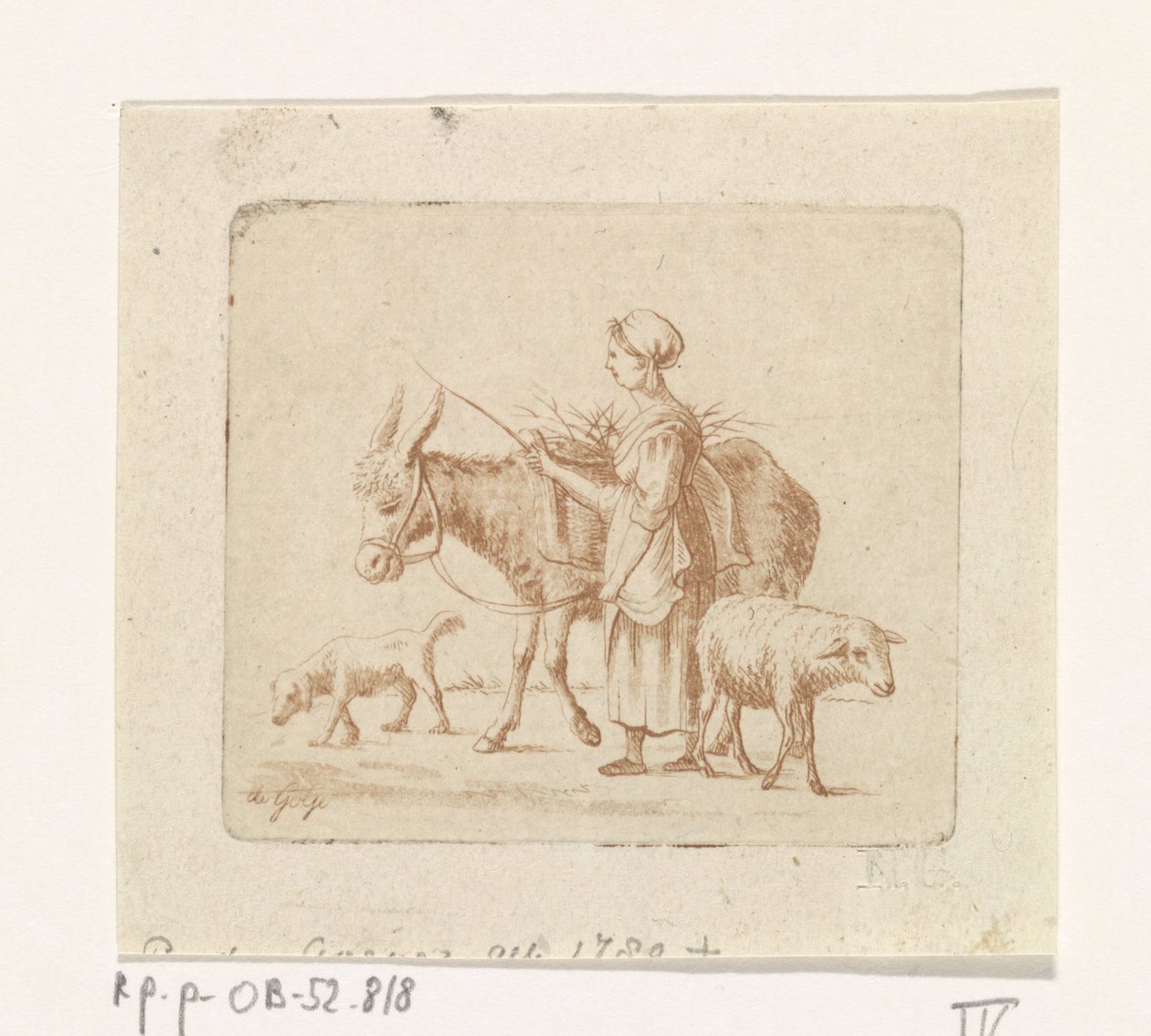 Shepherdess with Mule, Sheep and Dog by Pieter de Goeje